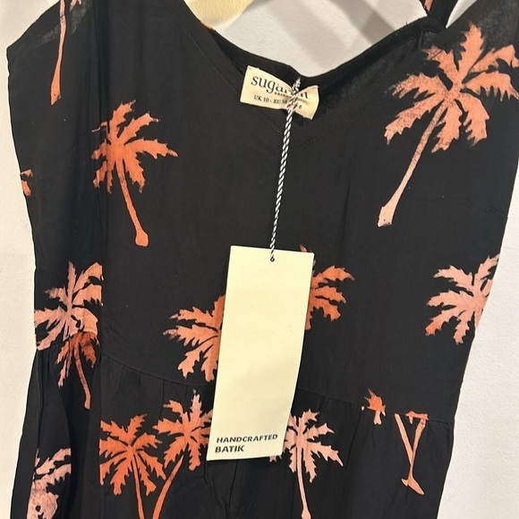 Sugarhill Brighton Tara batik tiered midi sundress black, palm tree print 6 new - Picture 5 of 9